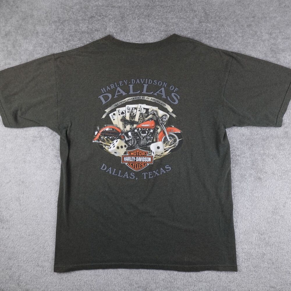 Harley Davidson Shirt Men's L Green Dallas Texas Dice Graphic Tee Crew Neck 2009